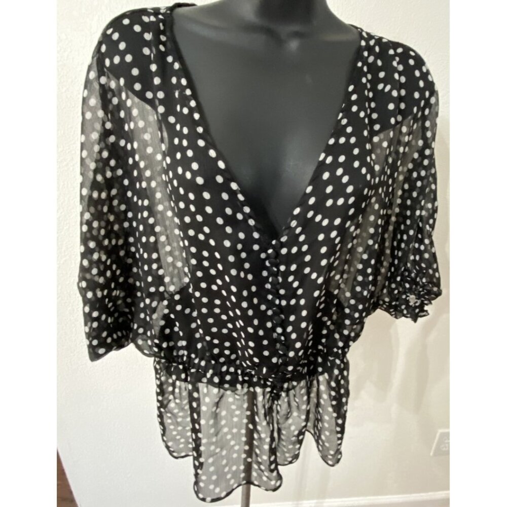 a Womens Size L Blouse Shear Polka Dot Long Sleeve